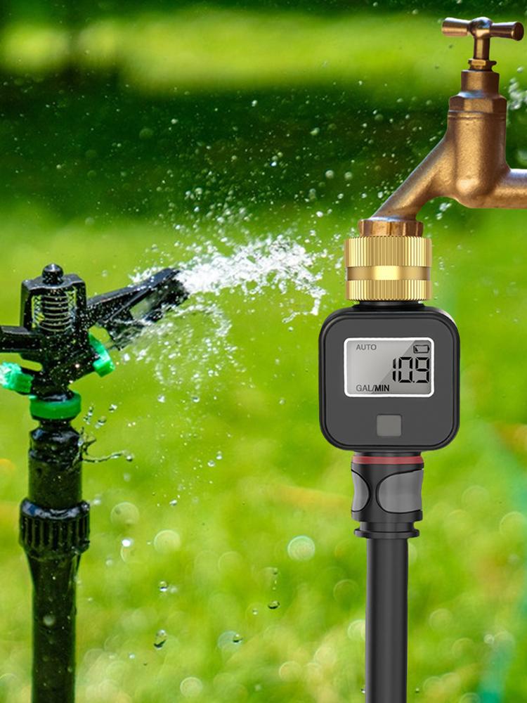 Digital Water Flow Meter IPX5 Waterproof Water Consumption Test Meter Brass Inlet Flow Rate Measure Tool for Outdoor Garden