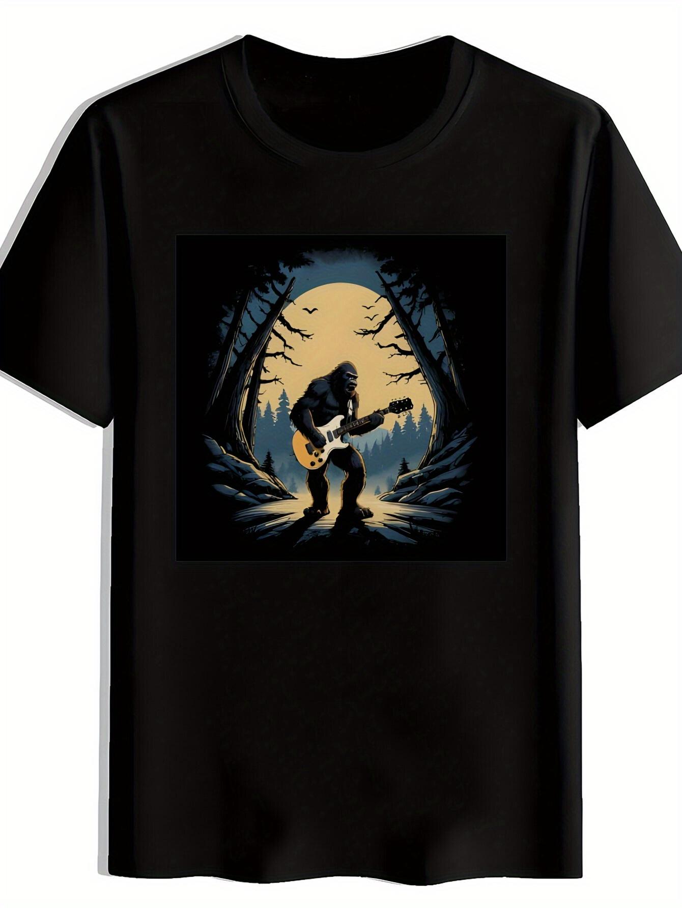 T-shirt Black with Retro Rock Band Graphic - Casual Crew Neck L