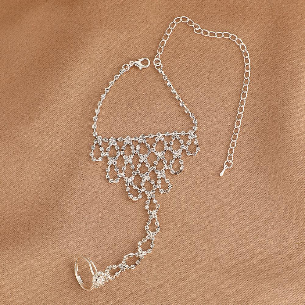 Trendy Rhinestone Chain Bracelet & Ring for Women - 998# Latin Dance Accessory