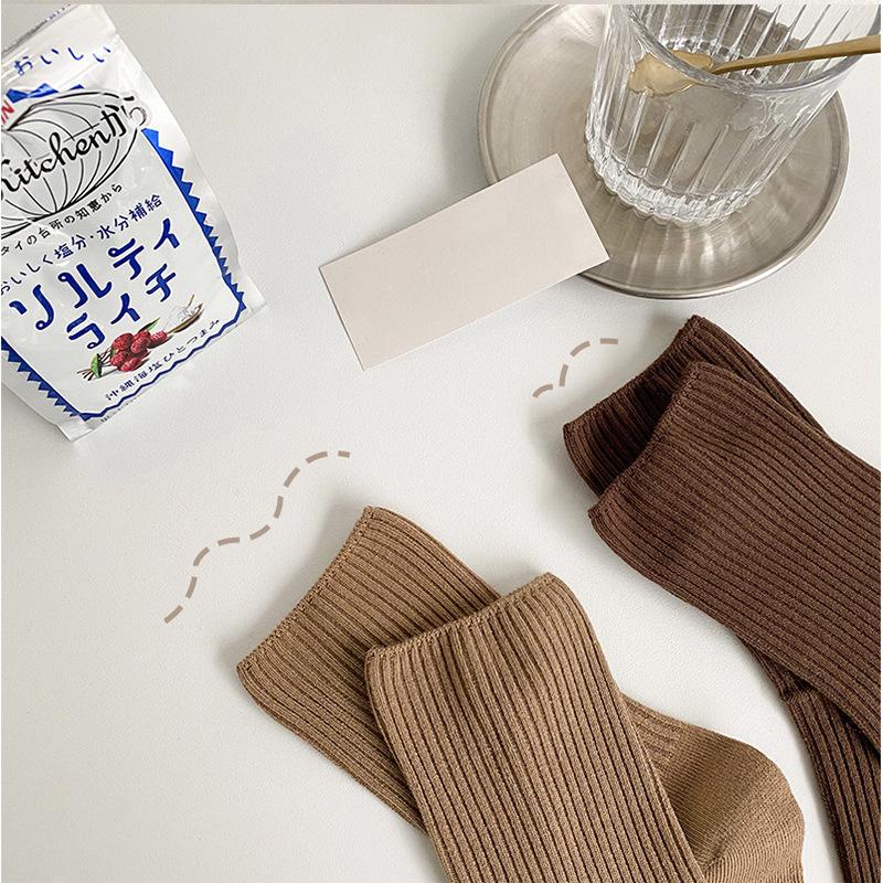 5pairs Cotton Women's Autumn and Winter Stacked Socks Sweat Absorbent Japanese Sports Mid-Calf Socks