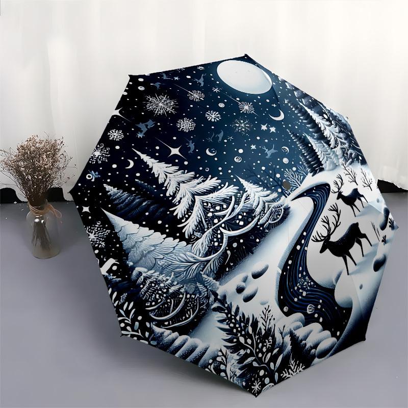 Winter Landscape,Snowy Scene Automatic Folding Umbrella Compact 8 rib Design,Unique Style,Suitable for Everyday Outdoor Use,Perfect Gi