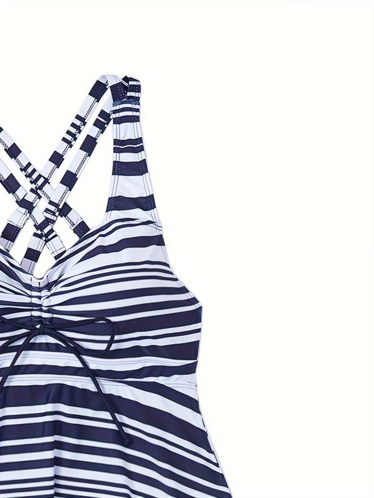 2026 European & American Plus-Size Striped Split Skirt Bikini Bottoms for Women