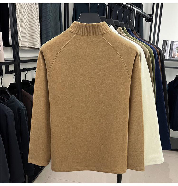 Męska dwustronna, kationowa, szczotkowana, ciepła koszulka z półgolfem i zamkiem błyskawicznym