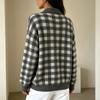 Women's Plaid Cardigan Long Sleeve Lapel Collar Loose Fit Knit Sweater for Fall Winter