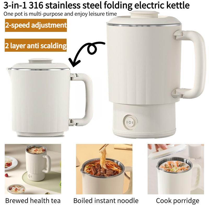 New 316 Stainless Steel Fold Electric Kettle,with Two Gears To Adjust the Temperature,cooking noodle,Congee,coffeea,health Tea