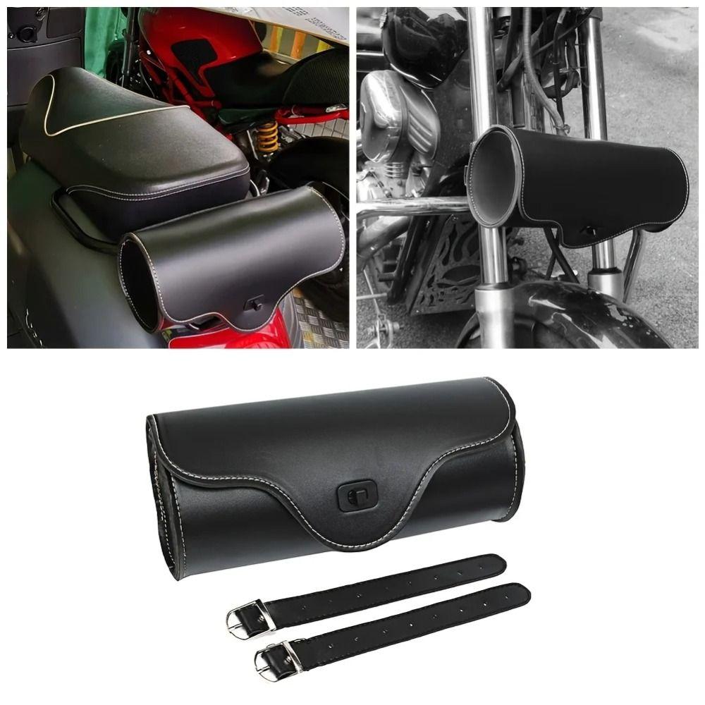 Retro Motorcycle Tool Bag Waterproof Saddle Tail Pack Sturdy Front Fork Barrel Bag Mounting