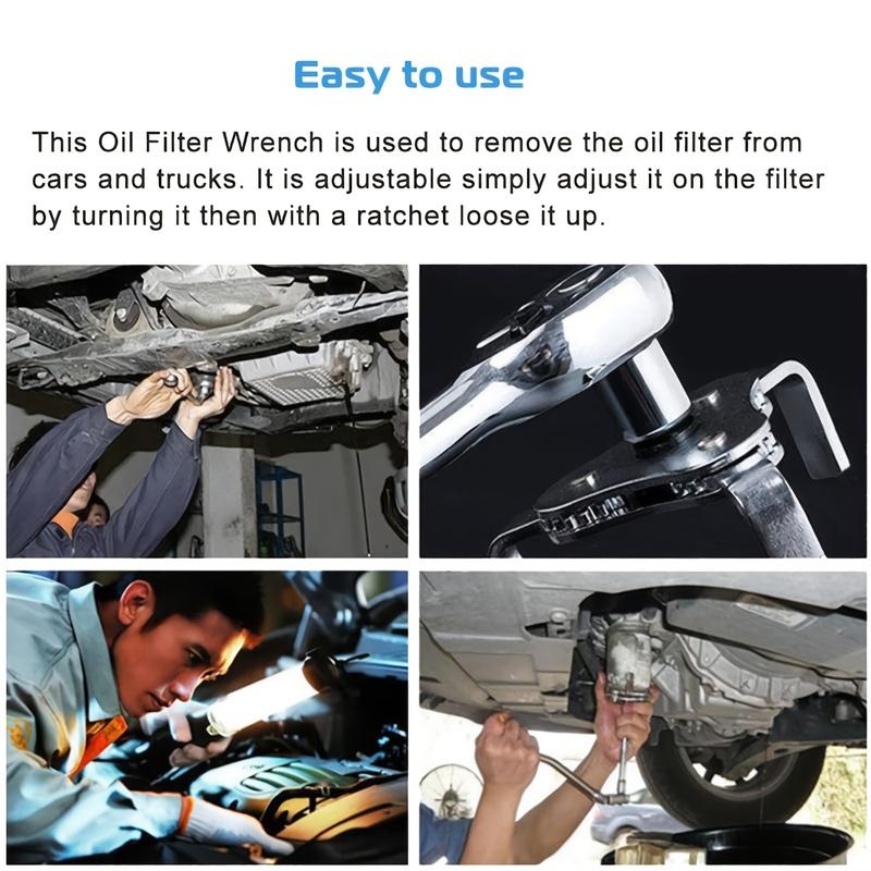 Universal Oil Filter Wrench Adjustable, from 2-1/2 inch to 4.5 inch 3 Jaw Oil Filter Removal Tool Set, 2 Way Oil Filter Wrench