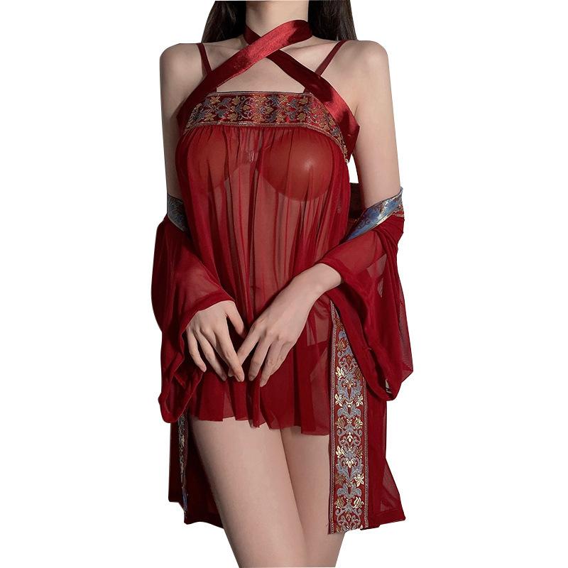 Sex Underwear Pure Desire Sexy Hot Retro Style Hanfu Private House Belly Pocket Transparent Perspective Nightdress Women's Suit