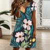 Women V Neck Watercolor Hydrangea Printed Plus Size Summer Loose Dress