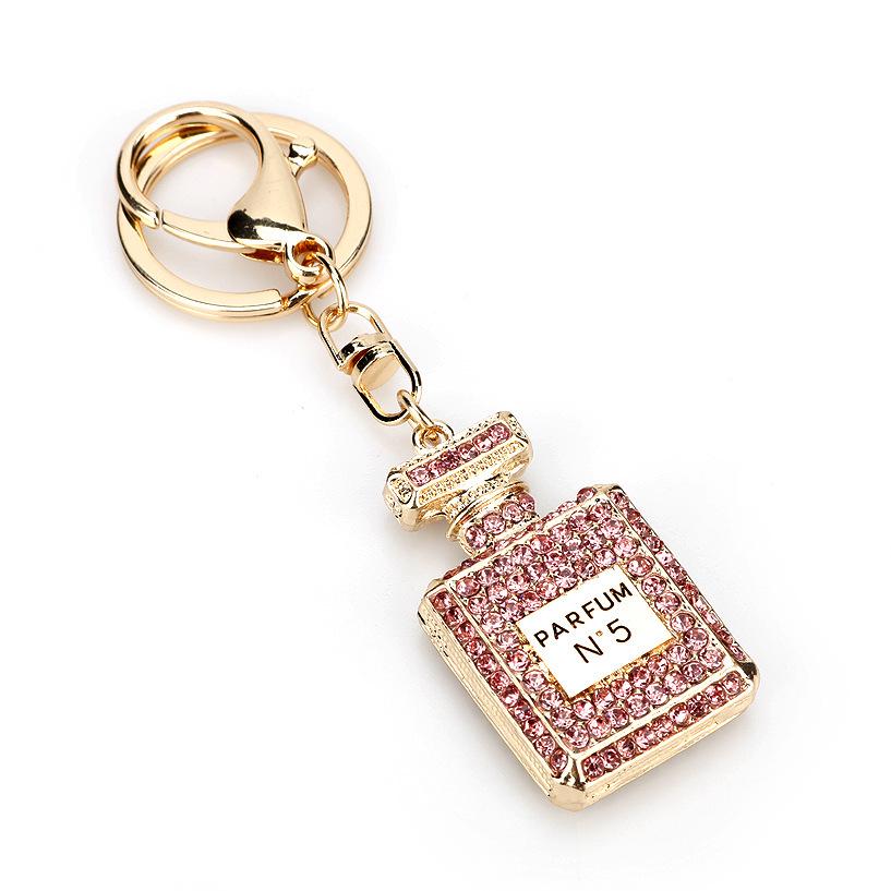 Exquisite Rhinestone-Inlaid Perfume Bottle Pendant Necklace & Car Keychain