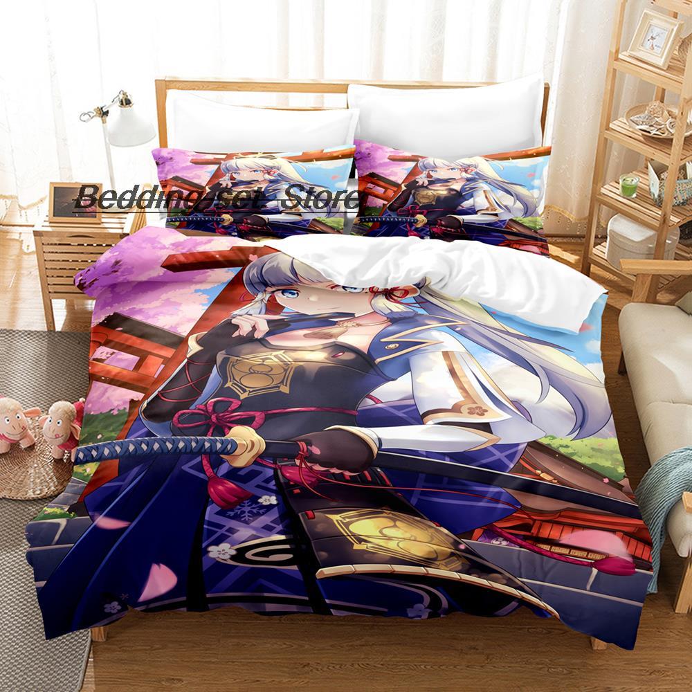 Game Genshin Impact Kamisato Ayaka Bedding Set Single Twin Full Queen King Size Bed Set Aldult Kid Bedroom Duvetcover Sets