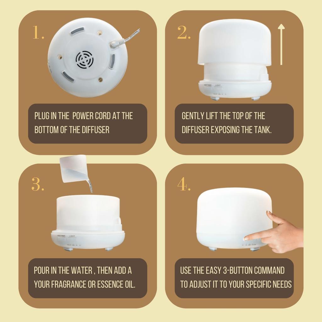 Difuzér pro domov 300ML Difuzér esenciálních olejů s dálkovým ovládáním 7barevná LED světla - Aromaterapeutický zvlhčovač vzduchu se 3 oleji fo