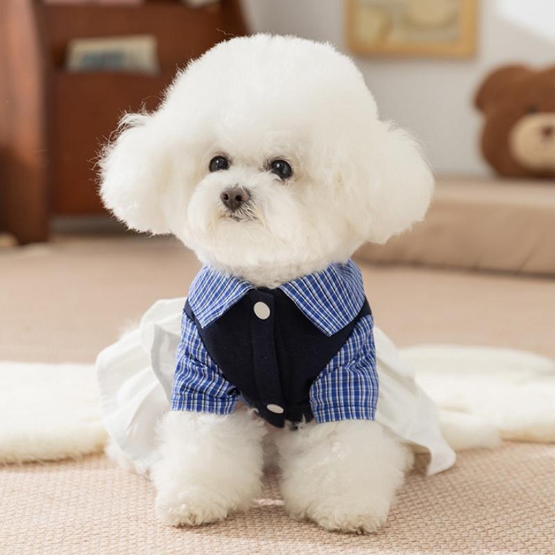 Luxury Plaid Dog Dress College Style Dog Clothes Autumn Warm Puppy Shirt Skirt Cute Bow Cat Princess Dress Chihuahua Pet Apparel