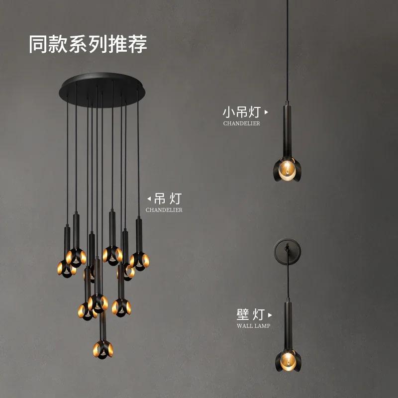 Postmodern Creative Minimalist All Copper Ceiling Chandeliers Over Dining Table Staircase Home Decor Living Room Lamps Black