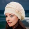 Cappello Basco Lady Flower Vintage Stile Francese Lana Cappello Basco Doppio Strato Ispessito Inverno Cappello Lavorato a Maglia per Donna