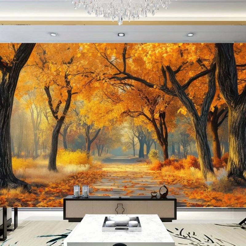 Golden Autumn Tree Path Atmosphere Wall Tapestry Autumn Theme Home Decoration Polyester Fiber Wall Hanging