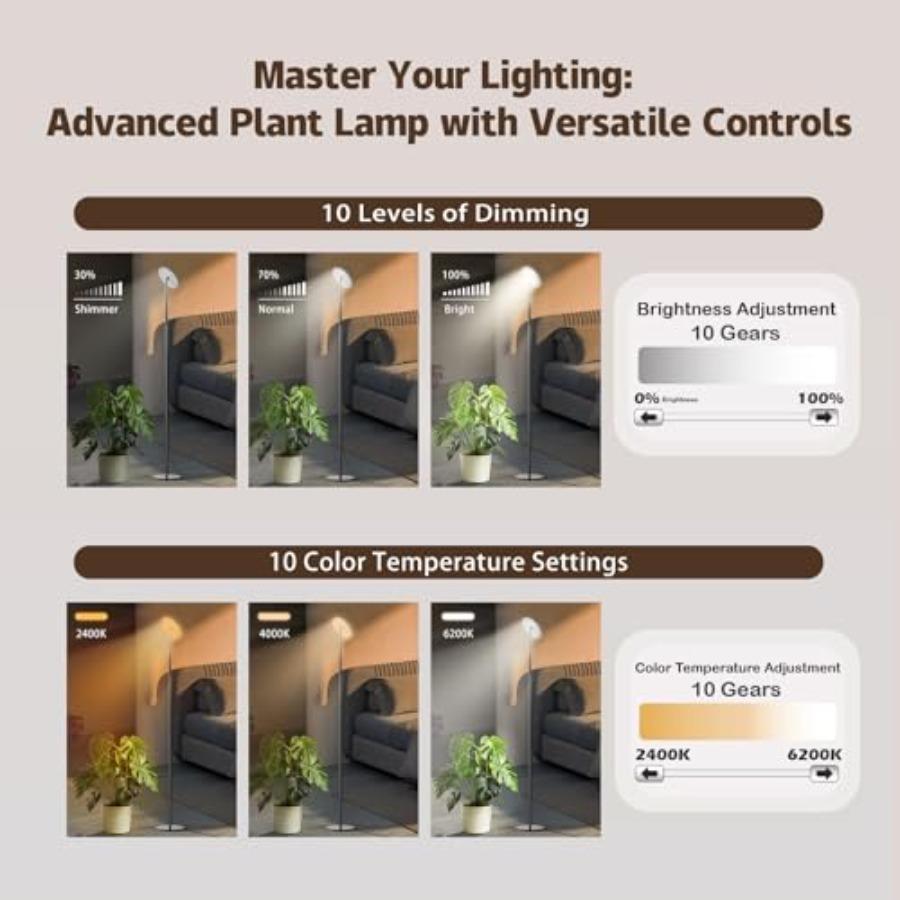 40W Full Spectrum Tall Grow Light 85'' Adjustable Standing Plant Light for Indoor Plants 10-Level Dimmable with 4/8/12H Timer S