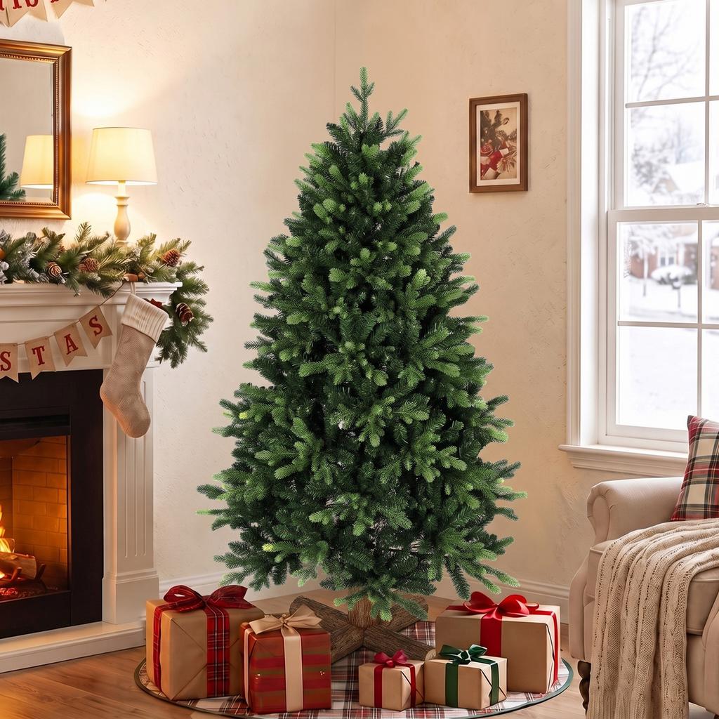 Artificial Christmas Tree, Hinged Xmas Tree with 1620 PE & PVC Branch Tips, 5ft, Green
