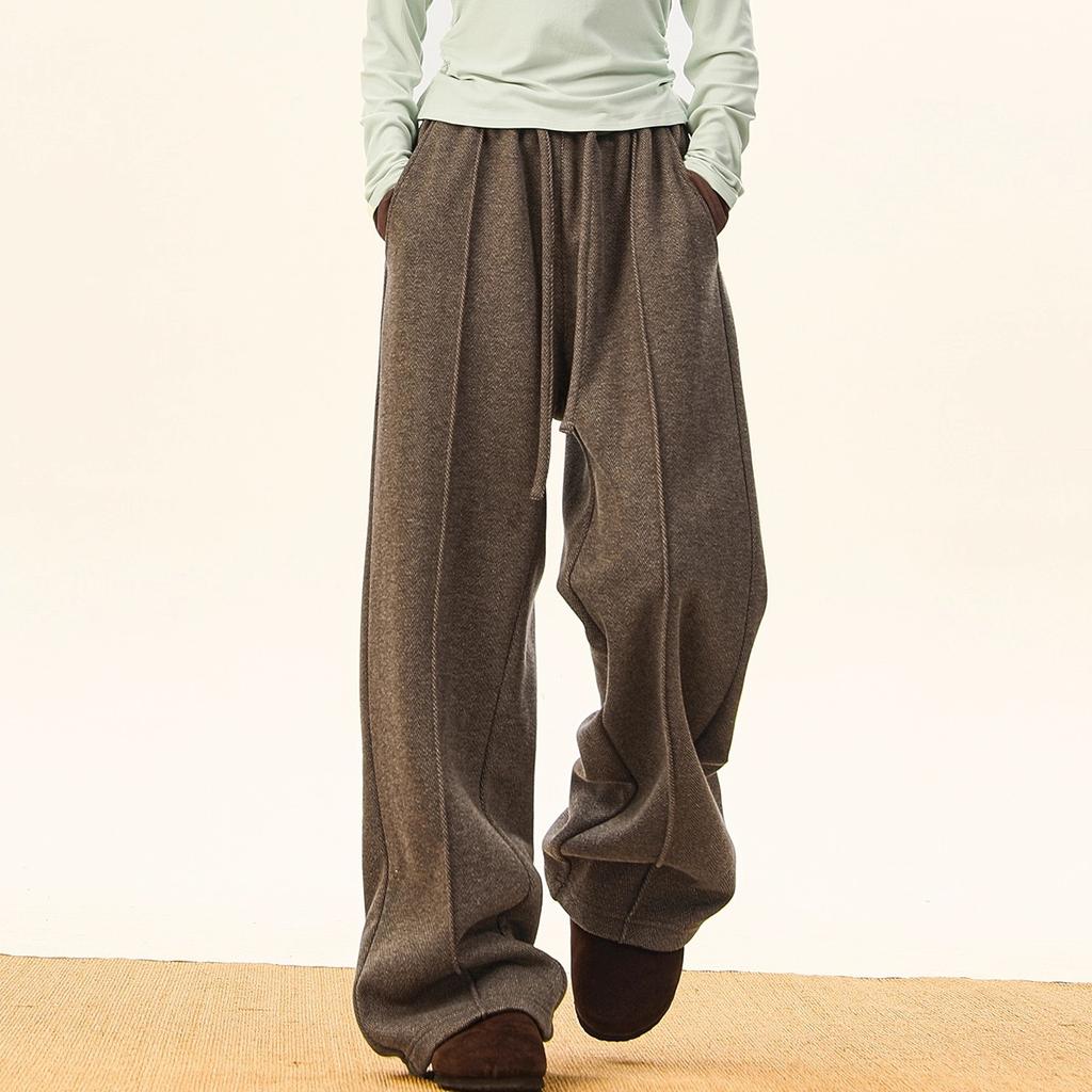 Old Qianfeng herringbone casual pants men's autumn and winter new American retro drape versatile straight wide-leg trousers