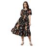 KZULLY Women's Crepe A-Line Midi Dress (1001-Gold-Flower-Black-M_Gold