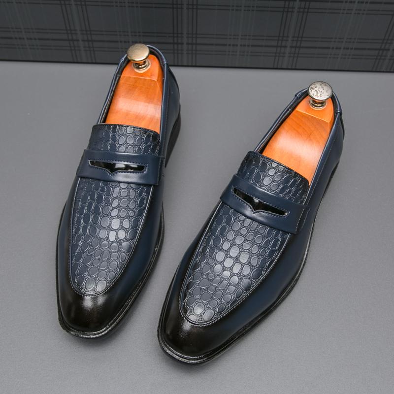 Fashion Fashionable New Men's Comfortable Pointed Casual Leather Shoe British Style Men Crocodile Leather Through Business Leather Shoes