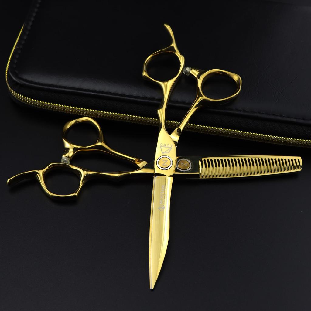 6.0” Mizutani FM-20 Gold Hairdressing Scissors: Barber, Straight, Bangs, Thinning Shears