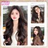 WTB Peluca Sintética Femenina Cabello Largo Rizado Postizo de Una Pieza en Forma de U Extensión Francesa 4 Clips Cabello Falso Marrón Negro Resistente al Calor Cabello Falso