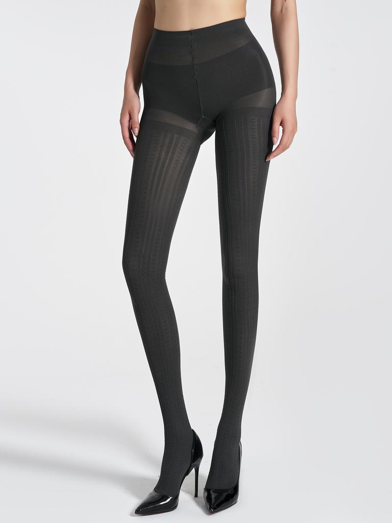 A pair of sexy solid color vertical ribbed knitted tights for women, high-elasticity stockings and pantyhose
