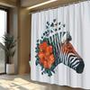 1pc Botanical Zebra Shower Curtain, 70. 87x70. 87 Inches, Polyester Fabric, Machine Washable, Artistic Red Hibiscus & Ivy Design