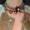 Rhinestone Pearl Beaded Choker Vintage Clavicle Chain Temperament Flower Heart Necklace  Gift