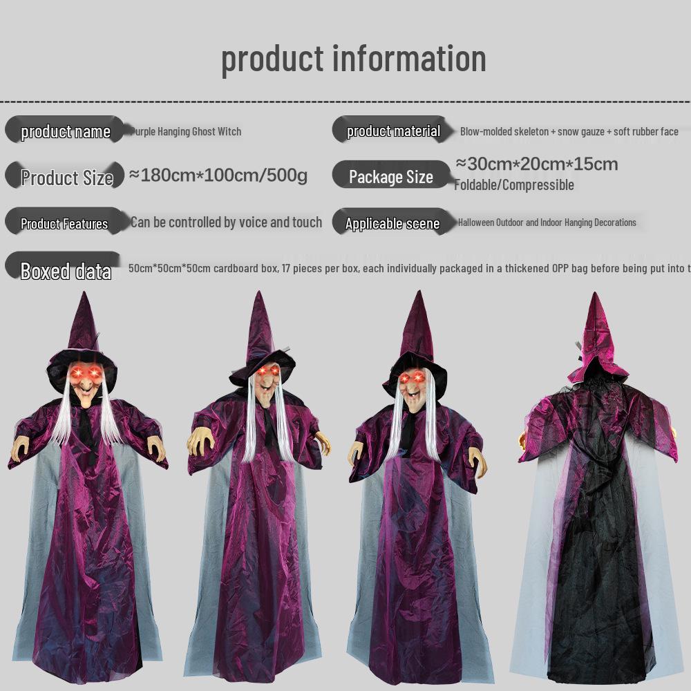 Lila Geräuschaktivierter leuchtender schreiender Hexenanhänger für Halloween-Spukhaus-Dekoration
