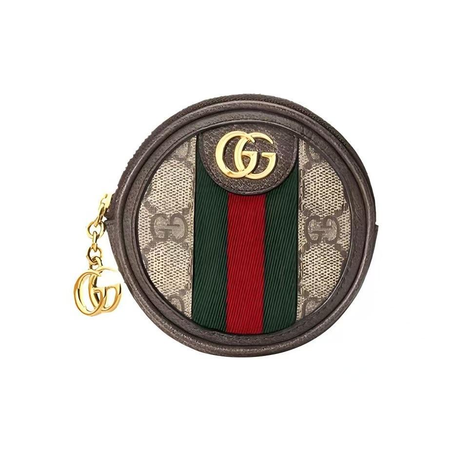 

Gucci Ophidia GG Round Coin Purse,GG Supreme Canvas Brown Leather Trim Green Red Web Stripe, Women s Daily Travel Zip Pouch Wallet 574840-96IWG-8745 Basic Set (Bag+Dust Bag)