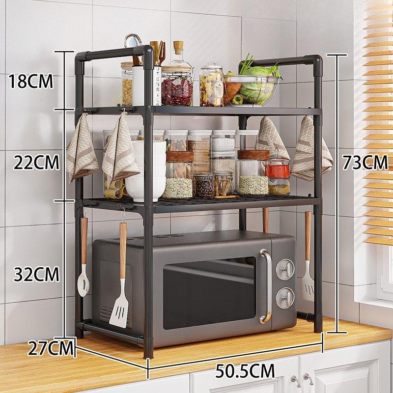 Kitchen Microwave Countertop Shelf with Hooks Stable Storage Organizer for Spices & Utensils Stable Standing Rack with No Wobble