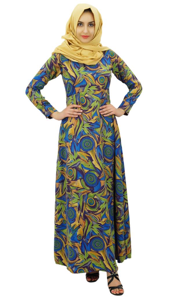 Bimba Womens Muslim Printed Jilbab Dress Designer Abaya With Pockets & Hijab