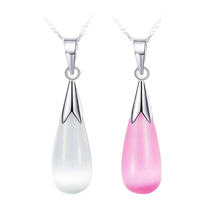 Korean Style S925 Sterling Silver Cat's Eye Water Drop Pendant Necklace for Women