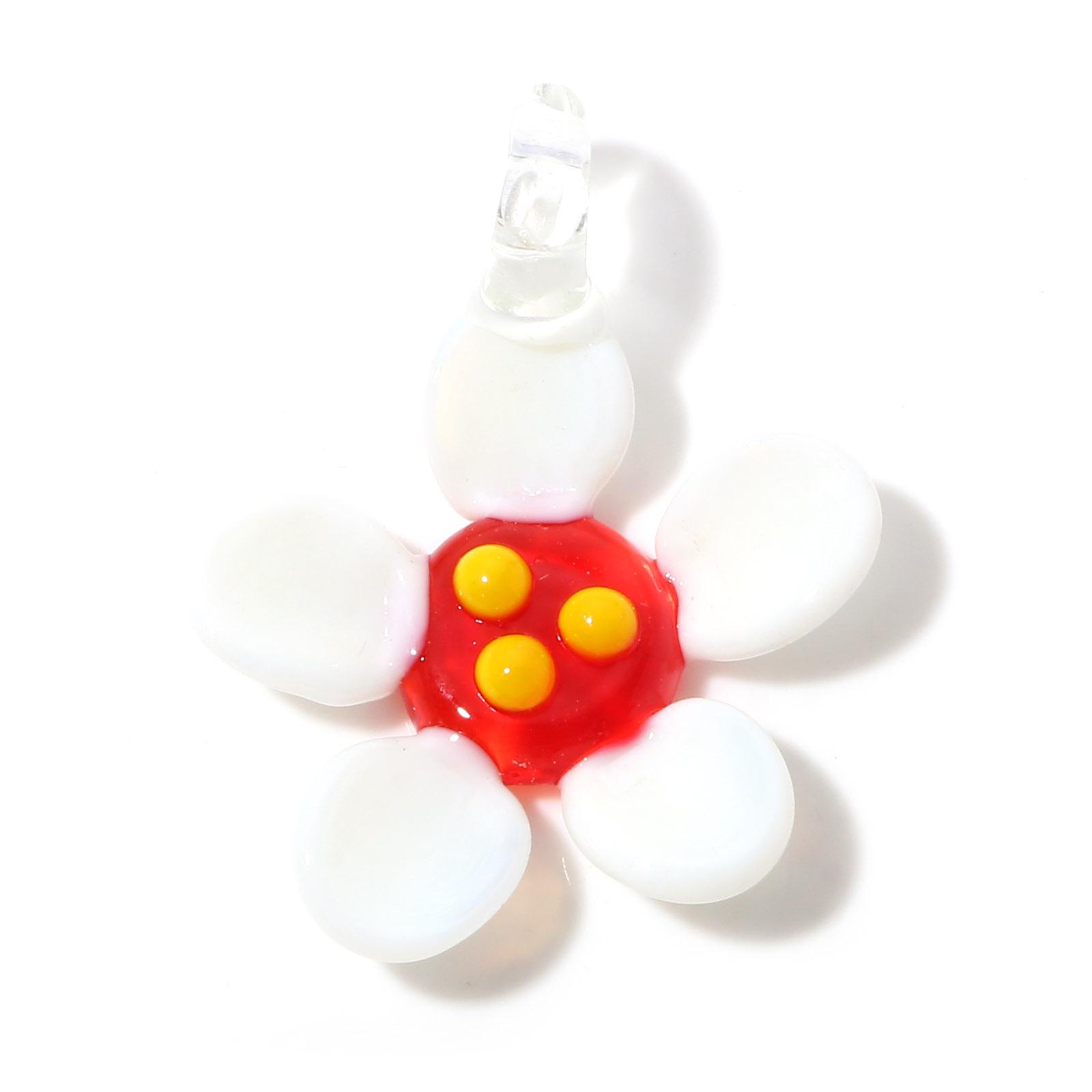 

2PCs Floral Lampwork Glass Pendants Flower Charms For DIY Making Necklace Earrings Bracelet Jewelry Accessories белый