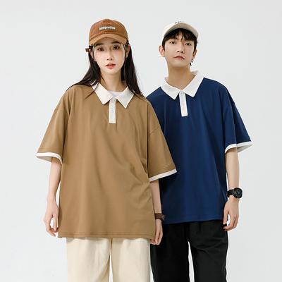 Men's Summer New Style College Students' Trendy Loose Clothing Trendy Brand Hong Kong Style Double Pique Short-sleeved T-shirt Lapel POLO Shirt