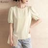ZANZEA Lässige Bluse mit Rundhalsausschnitt, einfarbig, locker und kurzärmelig für Damen