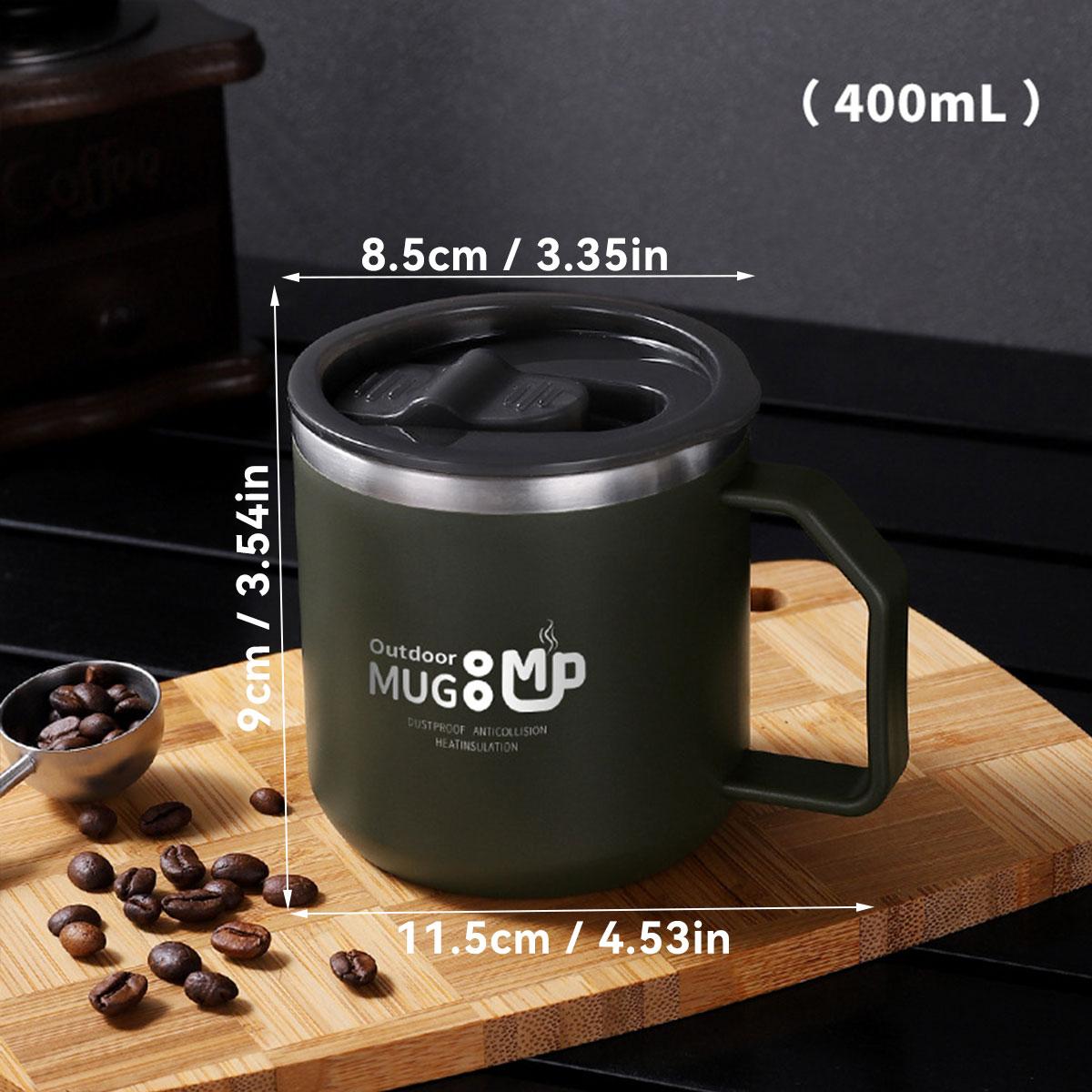 

Double Layer Insulated Coffee Mug Reusable Sealed Water Cup For Student Portable Travel 304 Stainless Steel Thermos Cup 301-400ml зелений