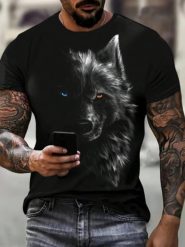 Fashion Street Style Men's Crew Neck T-shirt Fierce Wolf Graphic T Shirts for Men 3d Printed Breathable Tops Summer Casual Tees