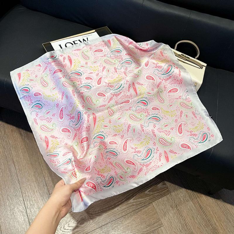Fashion Black and White Printing Temperament Square Scarf Imitation Silk Korean Version Decorative Scarf Scarf Professional Decorative Shawl Silk Scar