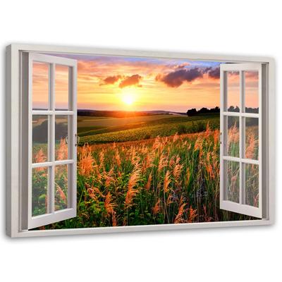 Canvas Print, Window - View of a Field of Flowers
