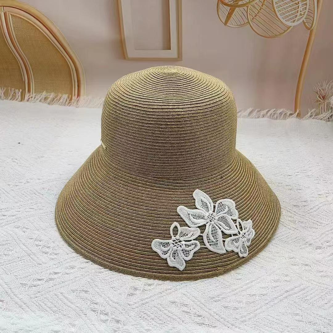 

Big Edge Hat Imported Thin Paper Braid Embroidered Lace Flower Decorative Sun Hat Ladies Summer Elegant Bowl Hat M（56—58cm）