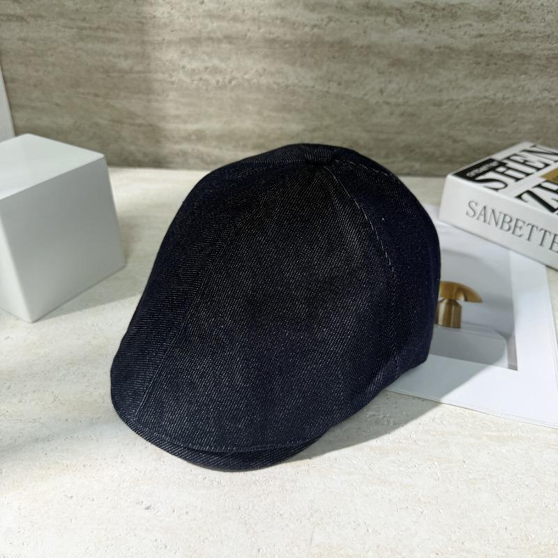 Vintage Navy Blue Denim Forward Hat Women's Cap with Top Buckle Niche Newsboy Hat Painter Hat