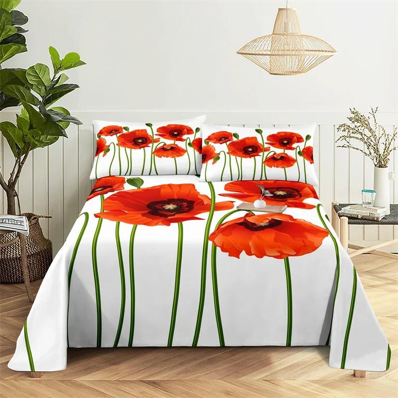 Beautiful Flower Digital Printing Polyester Bed Flat Sheet With Pillowcase Print Bedding Set