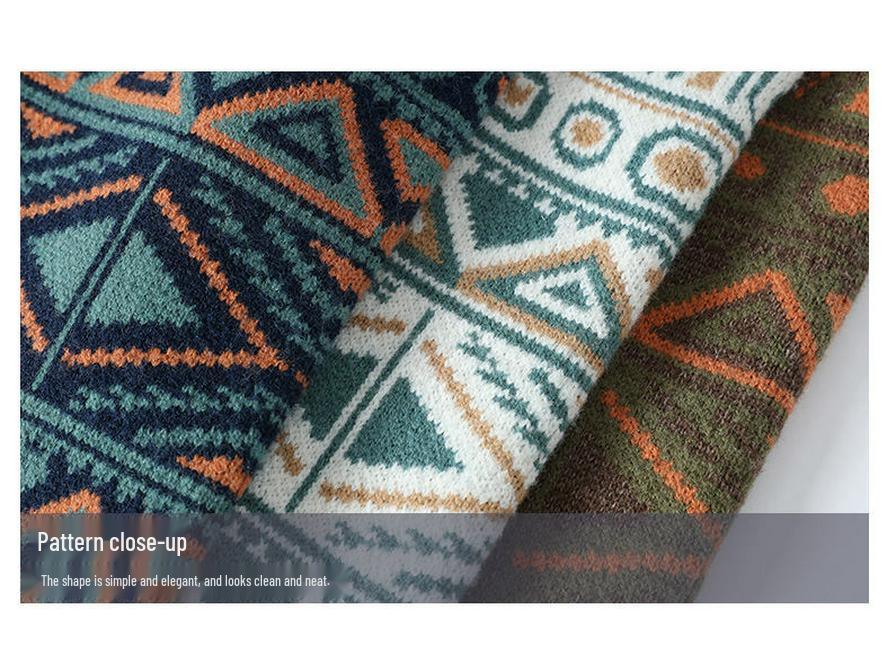 Pulover Rotund Etnic 2025: Pulover coreean gros, cu tricotaj larg, pentru cuplu