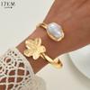 Fashion Gold Color Metal Flower Cuff Bracelet for Women Vintage Elegant Waterproof Bangles Female Wedding Party Accessories