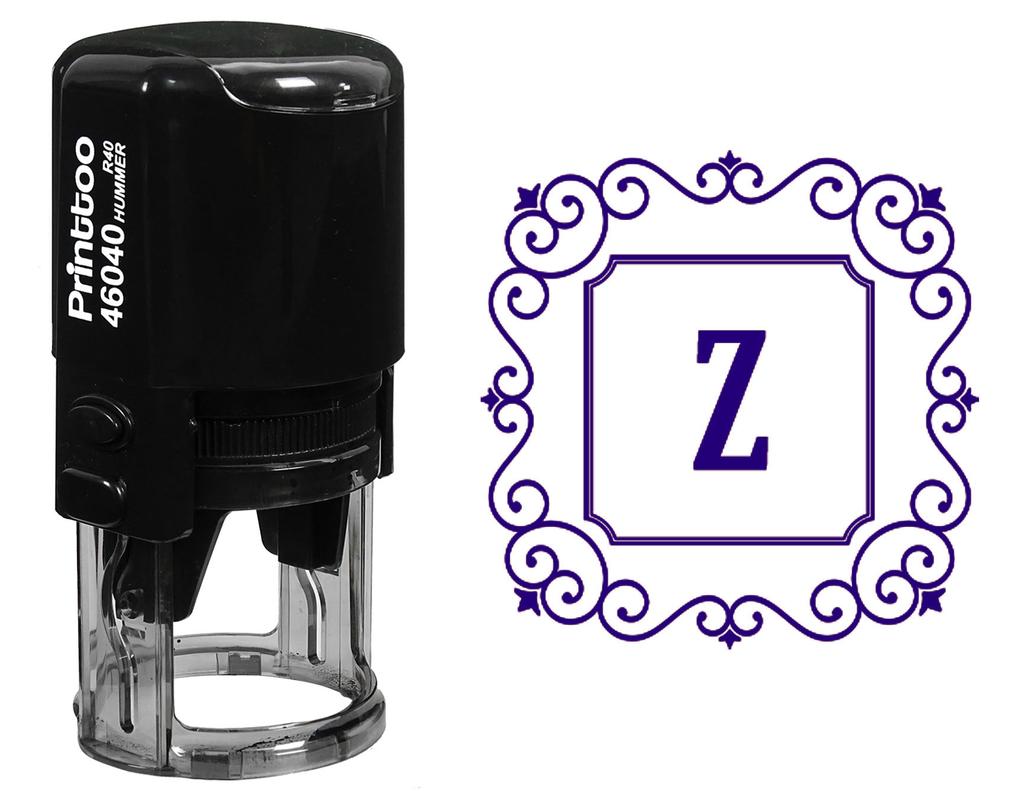 Printtoo Square Swirl Border Z Alphabet Monogram Initial Self Inking R-40 Office Stationary Rubber