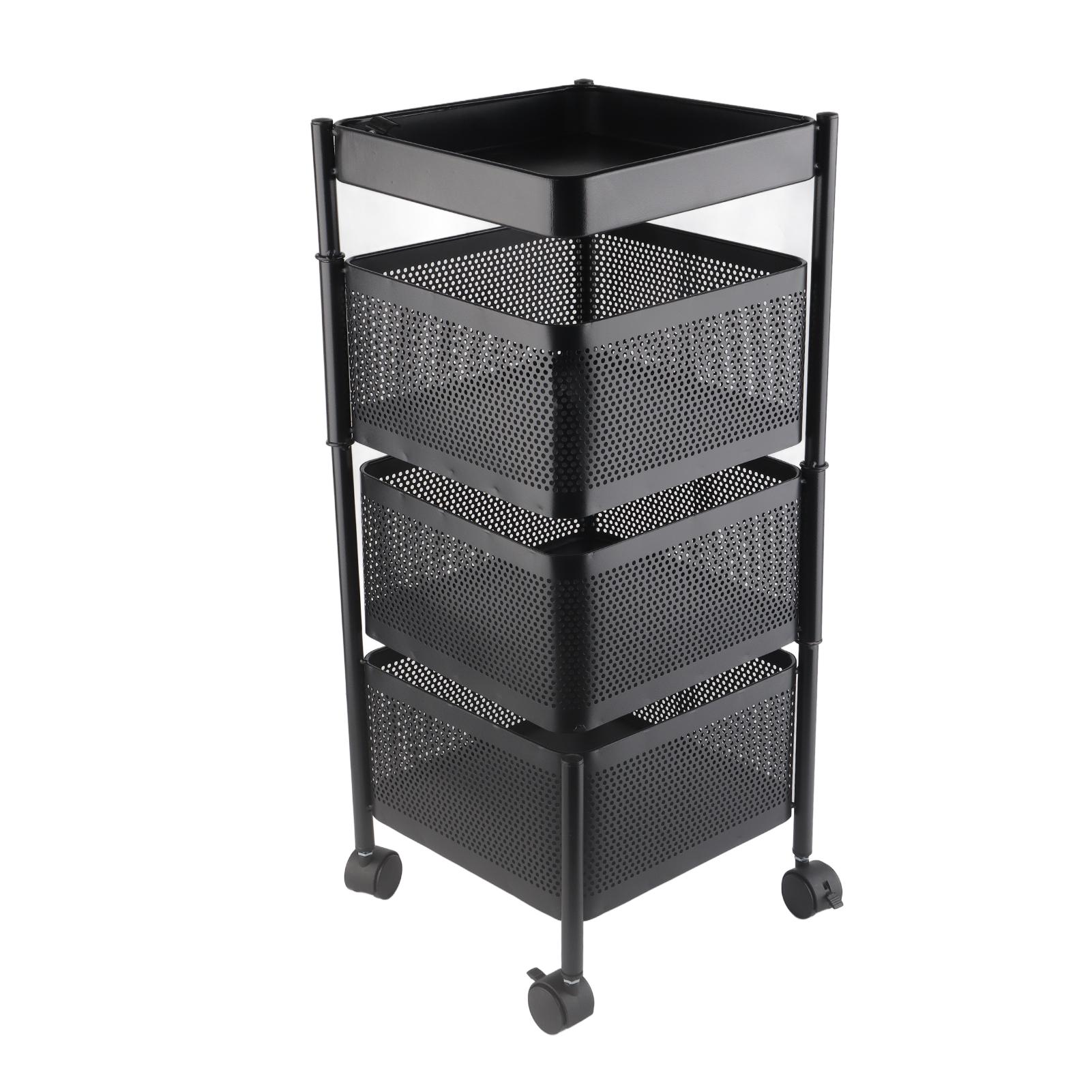 

Кухонная вращающаяся стойка для хранения, устойчивая металлическая вращающаяся корзина с колесами для фруктов и овощей Square