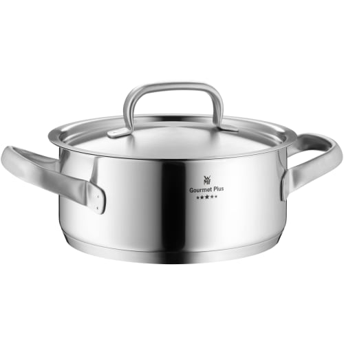 

WMF Gourmet Plus Low Casserole Stainless Steel 20cm Shallow Double-Handled Pot, Induction and Gas Compatible, Matte Finish with a Heavy Design, W072